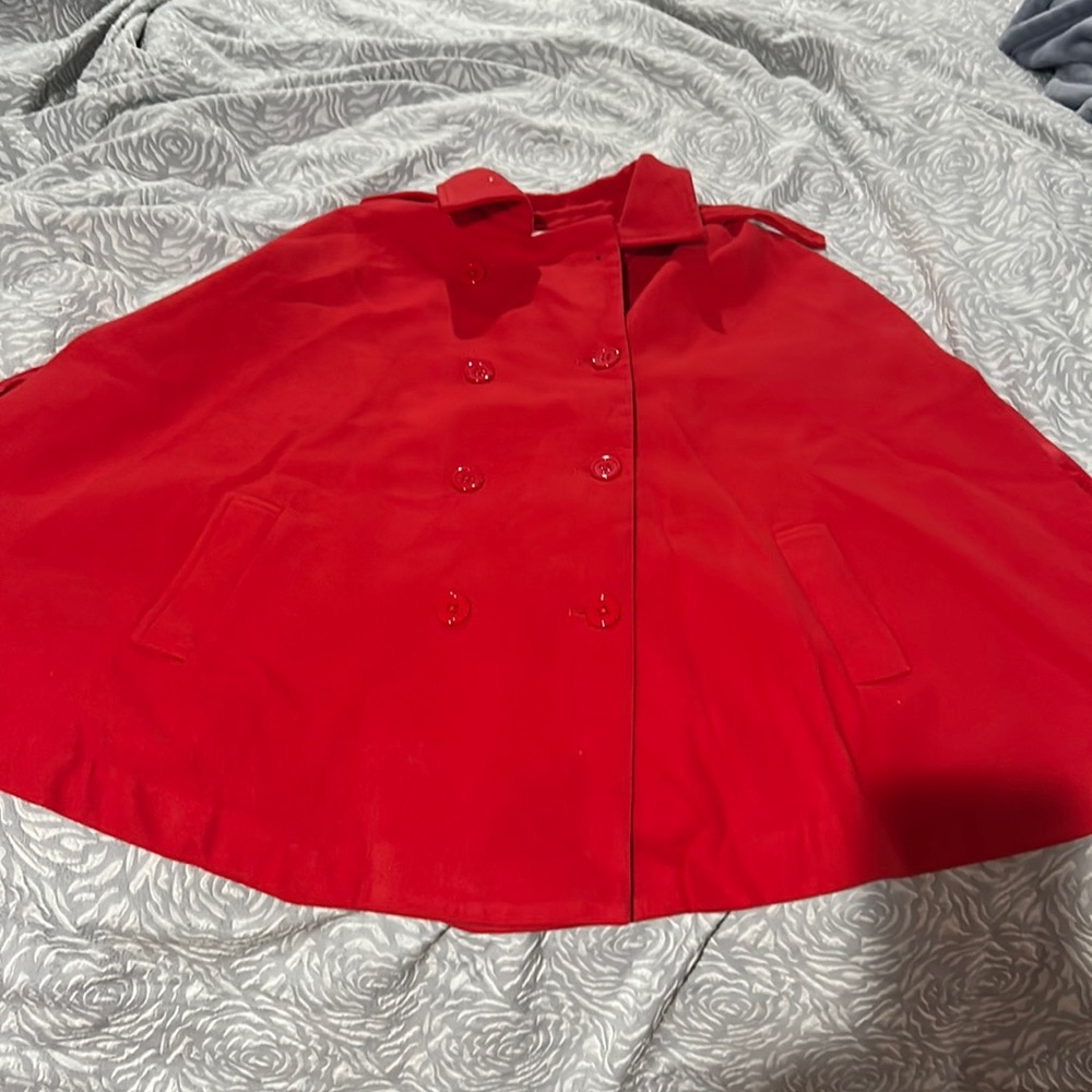 Red pea coat cape